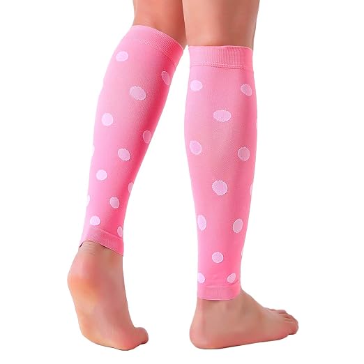Doc Miller Calf Compression Sleeves 20-30 mmHg for Women & Men, 1 Pair | Footless Compression Socks, Polka Dots Design, Shin Splints Relief, Varicose Veins, Running, Nurses, Travel, Leg Support