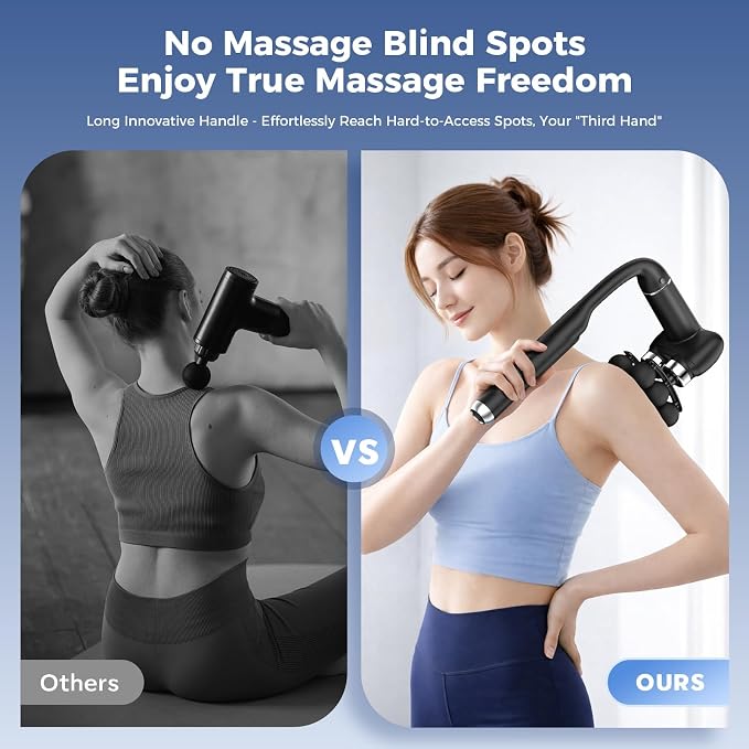 6-Head Massage Gun with Upgraded Detachable Extension Handle – Deep Tissue Percussion Massager for Neck, Shoulder, Back, Leg & Full Body Muscle Relaxation, Portable Handheld Massager