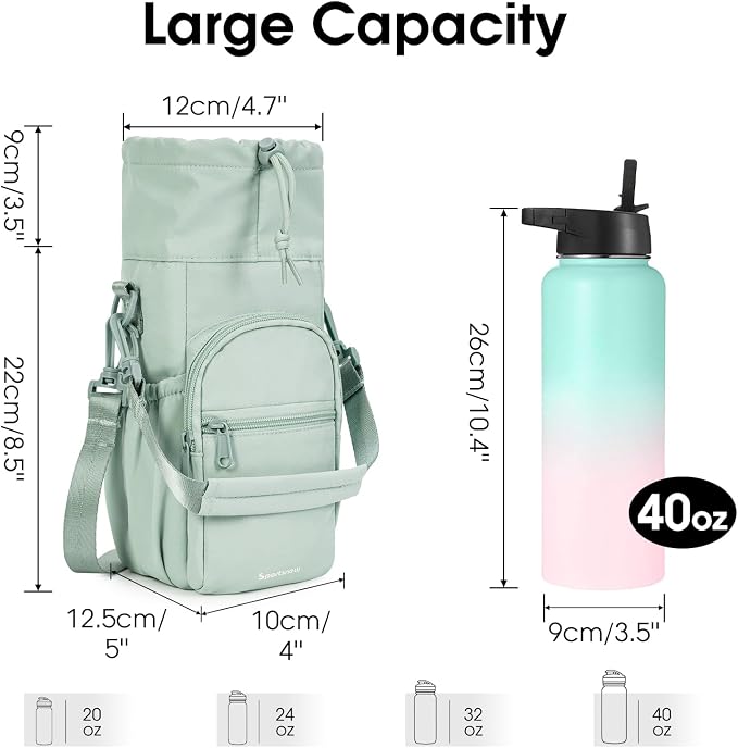sportsnew 40oz Insulated Crossbody Water Bottle Bag Gym Hiking Phone Pocket | Water-resistant Lining, Padded Strap, Top Handle, Drawstring, Phone Pocket, Elastic Slots, Built-In Key Clip for Gym Walking