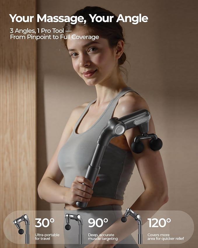 KingPavonini Foldable Massage Gun Deep Tissue, Dual-Ball Head, Model JA-G7 | Adjustable Head Angle, Extendable Handle, Handheld Percussion Back Massager Gun for Pain Relief, Gift for Men Women