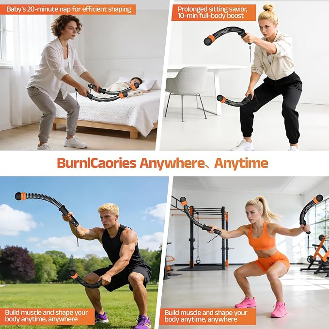 Adjustable Weighted Ropeless Battle Ropes for Home Gym | Portable Cordless Steel Spring Rope with Workout Poster, HIIT & Arm Training Equipment for Men and Women
