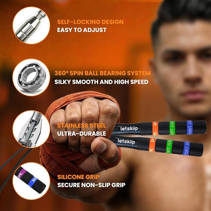 Self-Locking Aluminum Speed Jump Rope, 2 Cable Set