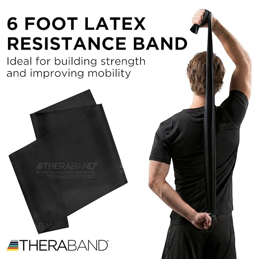 THERABAND Resistance Band, Exercise Workout, Physical Therapy, Black, 6 Ft | THERABAND elastic resistance band for exercise, strength training, physical therapy and at-home workouts