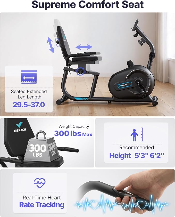 MERACH Recumbent Exercise Bikes for Home with Smart Bluetooth Equipment App | LCD, Heart Rate Handle Stationary Bikes for Home, Magnetic Recumbent Exercise Bike for Seniors Gym S08/S23