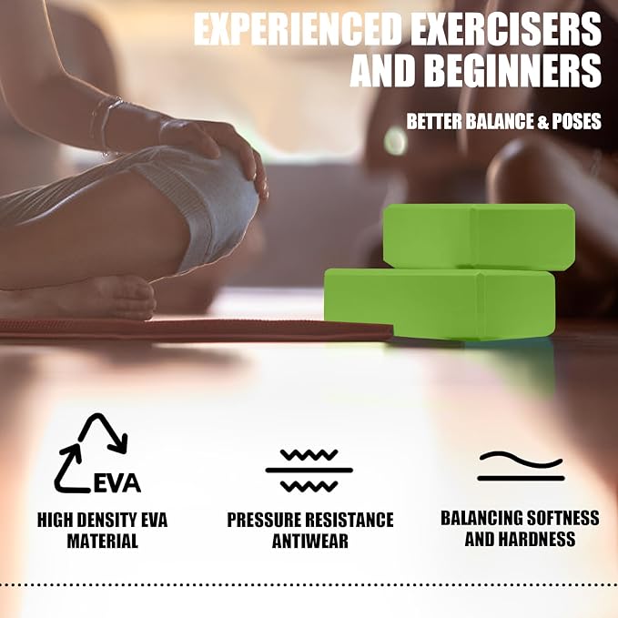 Septo 2 Pcs Yoga Blocks, 9x6x3 Inch Foam Blocks for Pilates | High density EVA foam Yoga Props lightweight non-slip surface for meditation stretching balance training
