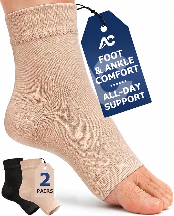 Ankle Brace Compression Sleeve Socks 2 Pack for Women&Men Foot Arch Support | 8-15 mmHg Support for Plantar Fasciitis Relief, Heel Pain, Arch & Ankle Support, Foot Brace, Open Toe Design