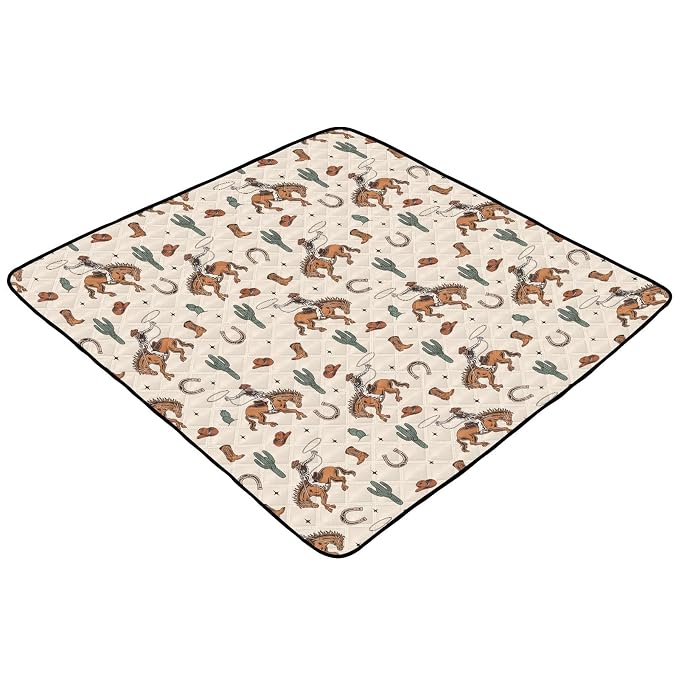 Baby Play Mat Cactus Cowboy Horse Plant 50" X 50" Play Gym Crawling Mat Soft Non-Slip Portable Picnic Floor Mat for Infant, Babies, Toddler, Kids