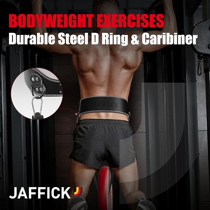 Jaffick Leather Weight lifting belt & 2-in-1 Dip Belt with Rope for Weightlifting Pull Up Gym Powerlifting Squat Bodybuilding Waist Support for Men Women