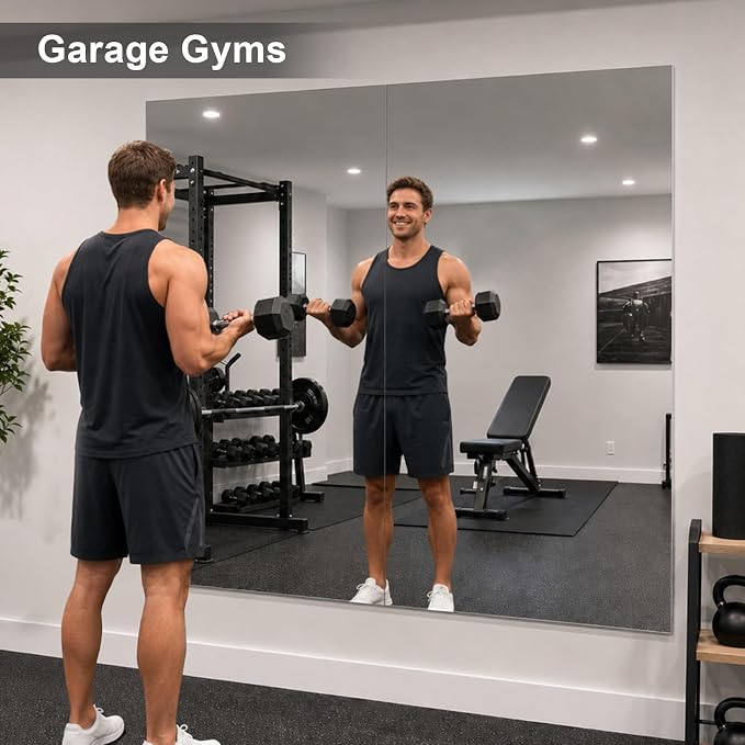 brisafe Gym Mirror, 60"x36" 2-Pack Magnetic No-Drill Wall Mirror | Shatterproof Nano Safety Mirror, Lightweight, Reduces ER bills，True Reflection, for Gym & Dance