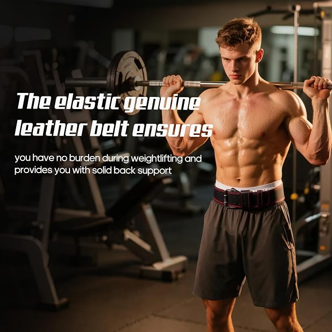 Genuine Leather Weight Lifting Belt for Men Double Prong Power Belt Heavy Duty - Strong, Stabilizing Back Support for Deadlifts, Squats Powerlifting