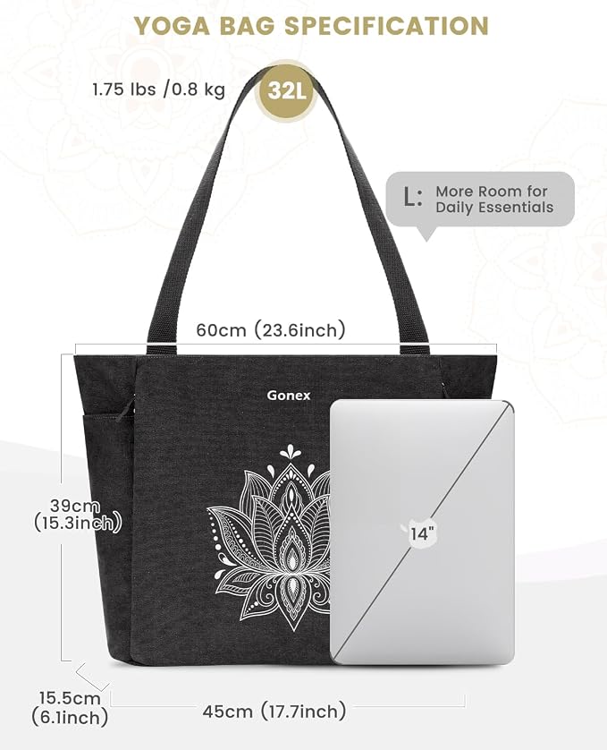 Gonex Yoga Mat Bag with Zipper Mat Carrier Canvas Gym Tote | Durable Canvas, Zipper Closures Prevent Slipping, Quick Access, Bottle Holder, Fits Yoga Blocks, Gym & Travel Use