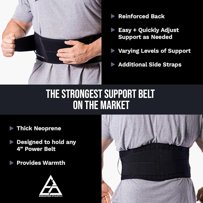 Evolution Athletics Weight Lifting Support Belt for Strength Training, Powerlifting, or Deadlift