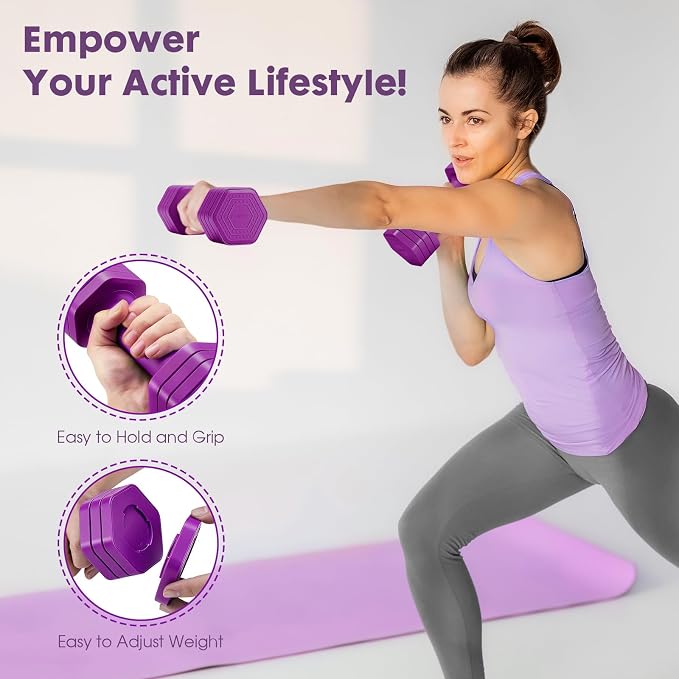 EQUIPRO Adjustable Dumbbell Set, 4 in 1 Free Weights Dumbbells Set for Women, Weights for Women at Home, 2lb 3lb 4lb 5lb with TPU Soft Rubber Handle for Home Gym Exercise Training