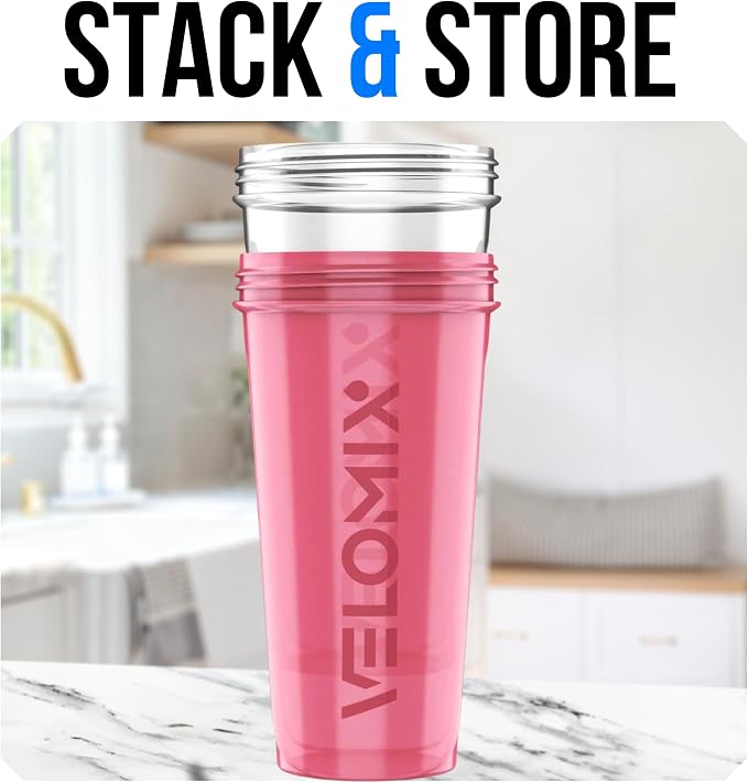VELOMIX 2 Pack 28oz Protein Shaker Bottle, Pink/Transparent | 2x Wire Whisk, Leak Proof Shaker Cups for Protein Shakes, Stackable, Dishwasher safe, BPA free, Pre Workout and Fitness ready