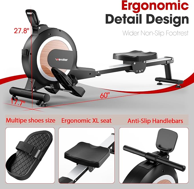 Wenoker Rowing Machine for Home, Magnetic Rower Machine, 350 LB Weight Capacity, 16-Level Silent Resistance Row Machine for Gym Exercise