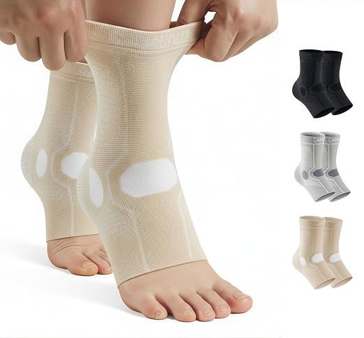 CAMBIVO 1 Pair Ankle Compression Sleeve for Men & Women – Soft, Breathable Support for Plantar Fasciitis, Achilles Tendonitis, Swelling & Sports Recovery – Easy to Wear, All-Day Comfort Fit