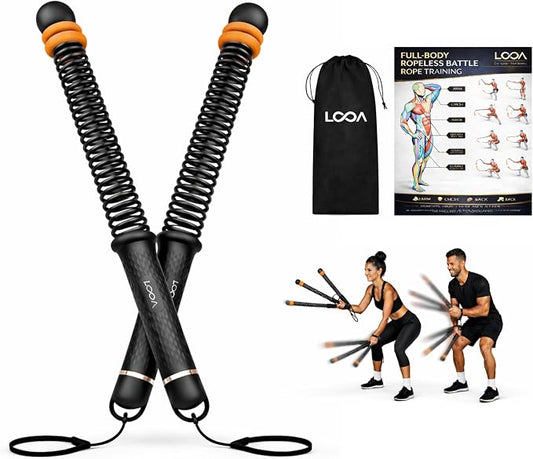 LOOA Adjustable Weighted Ropeless Battle Ropes for Home Gym (2 Pack) Set | Quiet Training, No Anchor Required, Portable, Full Body, Indoor Exercise