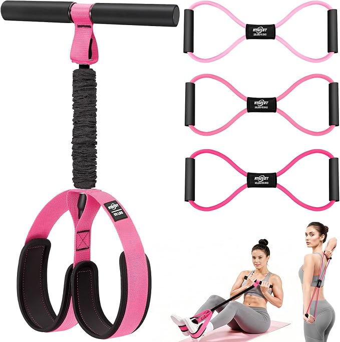 Upgraded Durable Pedal Resistance Band with Handle and Figure 8 Resistance Band Set, Stretch Bands for Exercise, Full Body Workout Equipment for Core Abs Waist Arms Back Stretching Training