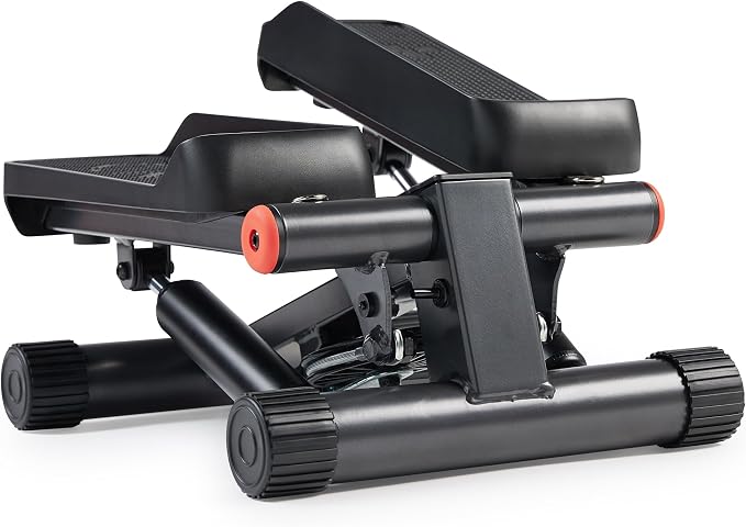Sunny Health & Fitness Mini Stair Stepper w/Resistance Bands for Home Gym | Full Body Cardio, Adjustable Step Height, Hydraulic Resistance, LCD Meter, No Assembly, 300 lb Capacity, SunnyFit App