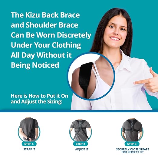 Kizu Spine Posture Corrector for Women and Men, Upper Back Brace Support | Comfortable Adjustable Shoulder Straps, Supports Upright Posture, Eases Daily Neck & Back Tension, Fits Under Clothes