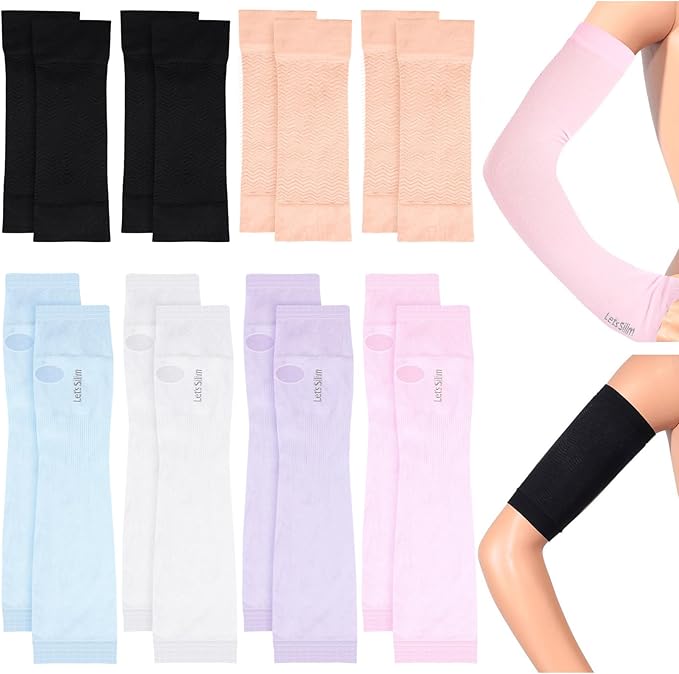 SATINIOR 8 Pairs Sun Protection Cooling Arm Sleeves Upper Compression Sleeve Plus Size Slimming Arm Shaper Wrap for Women