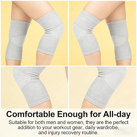 Bamboo Charcoal Compression Knee Sleeve - Elastic Knee Braces for Men & Women - Breathable Knee Support for Arthritis, Running, Workout, Joint Pain Relief(Gray, Large)