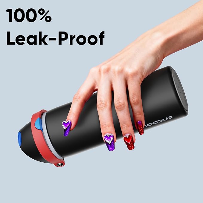 Insulated Water Bottle with Straw - Encool Stainless Steel Water Bottle with Push Button Lid, Leak-Proof & BPA-Free, Keeps Cold for 24 Hours for Sports, Travel, Gym (24 oz, Oil Black)