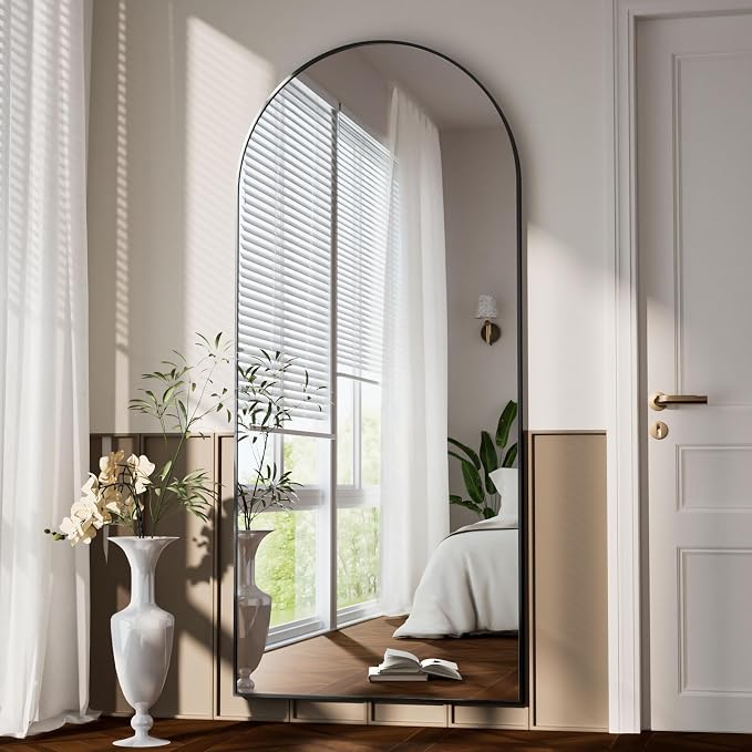 Arched Full Length Mirror 69"x25" Leaning Hanging Decor Black | Standing Body Mirror with Aluminum Frame for Bedroom Cloakroom Living Room Make-up Gift