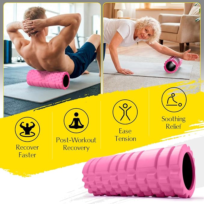Foam Roller 13" Multi Density Fitness Exercise for Muscle Recovery | Massage Roller for Deep Tissue, Relieves Tight, Sore Muscles & Kinks, Improves Mobility & Circulation, Targets Key Body Parts