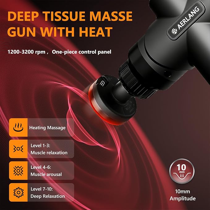 AERLANG Mini Massage Gun with Heat Birthday Day Gift for Him Black | Mini Massager Deep Tissue Muscle Massager Back Massager for Pain Relief Deep Tissue Body Massager, Carrying Case Included