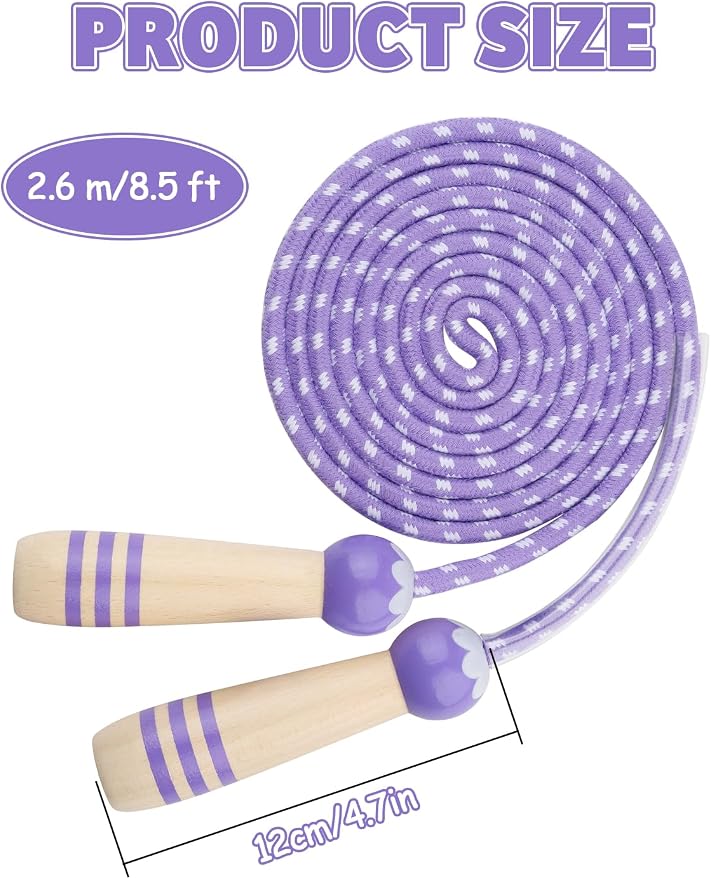 Jump Rope for Kids, Lorvain Adjustable Skipping Rope | Kids Jump Ropes with Wooden Handle for Girls Boys, Weighted Jumping Ropes for Fitness Workout Exercise Outdoor Fun Activity