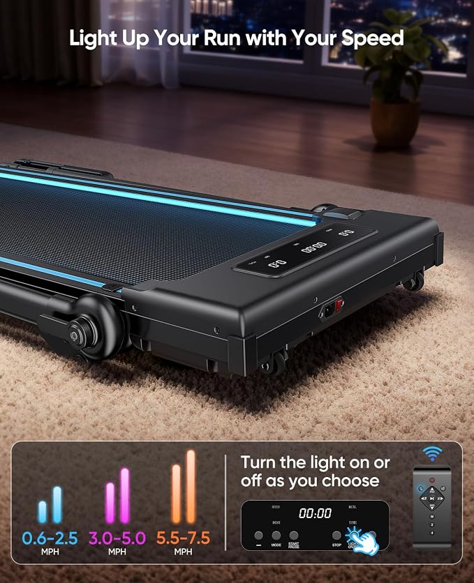 3.0HP Walking Pad Treadmill with Incline 2%-7%-12%, 6 in 1 Foldable Treadmill for Home with Removable Desk, Adjustable Handle Bar, RGB Lights, LED Display, Remote&APP Control, 330LBS Capacity