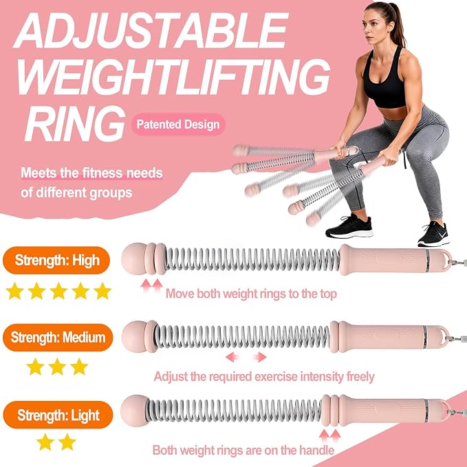 Upgrade Portable Ropeless Battle Ropes - Adjustable Weights Cordless Battle Ropes for Home Gym with Training Poster - Battle Rope Sticks Exercise Equipment for Low-Impact Workout, HIIT & Cardio - Pink