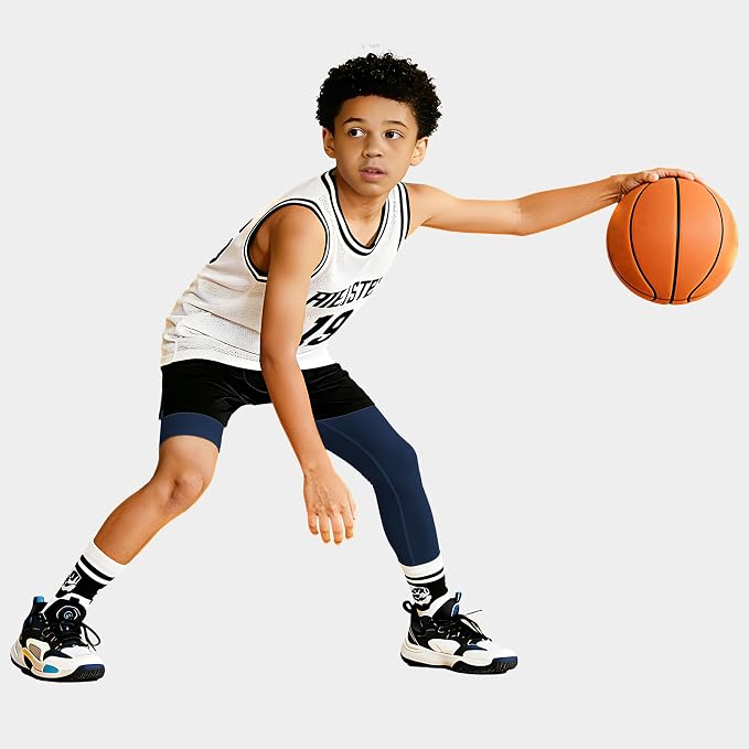 MIVEI One Leg Compression Tights Youth Boys Basketball Leg Sleeve | Kids Compression Pants Girls' Single Leg Tights 3/4 Leggings for Baseball Softball Soccer Running Football, Sports Base Layer