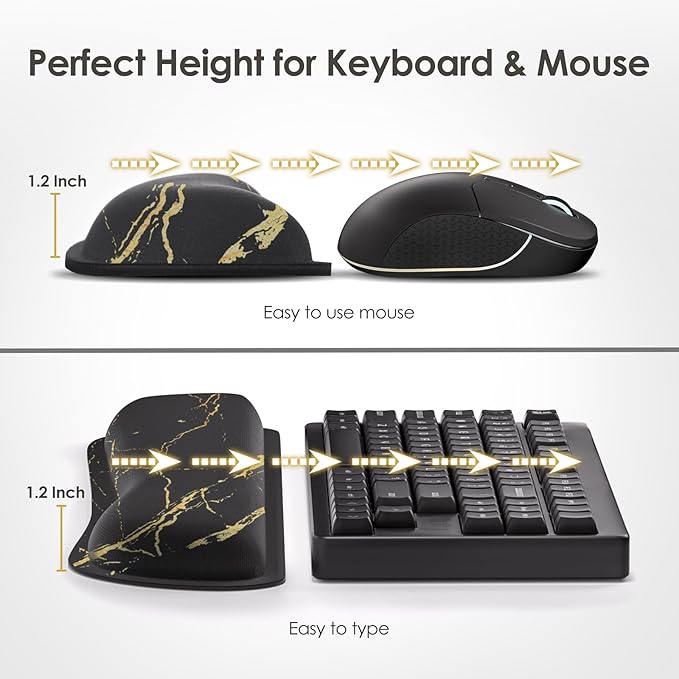 Gimars Upgrade Enlarge Gel Memory Foam Set Keyboard Wrist Rest Pad, Mouse Wrist Cushion Support for Office, Computer, Laptop, Mac, Comfortable, Lightweight for Easy Typing Pain Relief,Marbling
