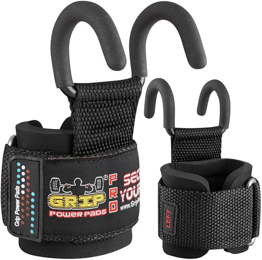 Weight Lifting Rod Hooks Heavy Duty Wrist Wraps Power Weight Lifting Training Gym Grips Straps Set of 2