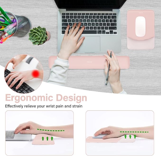 MOSISO Wrist Rest Support Mouse Pad & Keyboard Set, Baby Pink | Rectangular Ergonomic Mousepad, Non-Slip Base, Home/Office Pain Relief & Easy Typing, Neoprene Cloth & Raised Silicone Lining