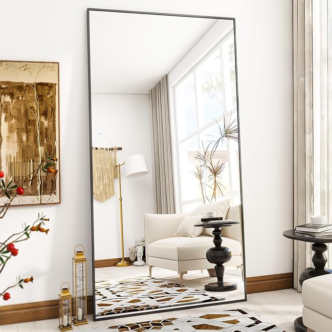 VooBang Large Full Length Mirror 78" x 35" - Shatterproof Black | Huge Floor Full Body Dressing Mirror with Metal Frame, Freestanding, Wall Mounted, or Leaning for Bedroom, Living Room