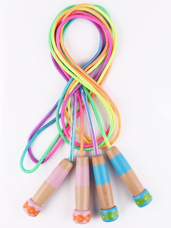 Jump Rope for Kids, Lorvain Adjustable Skipping Rope | Kids Jump Ropes with Wooden Handle for Girls Boys, Weighted Jumping Ropes for Fitness Workout Exercise Outdoor Fun Activity
