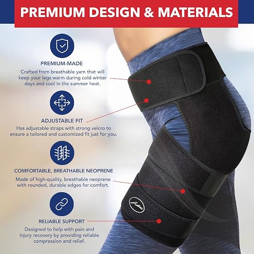 Dr. Arthritis Hip Brace, Adjustable Sciatic Nerve Brace & Stabilizer for Pulled Muscles & Injury Recovery, Hamstring Compression Sleeve Support, Sciatica Pain Relief Devices for Men & Women (S/M, Black)