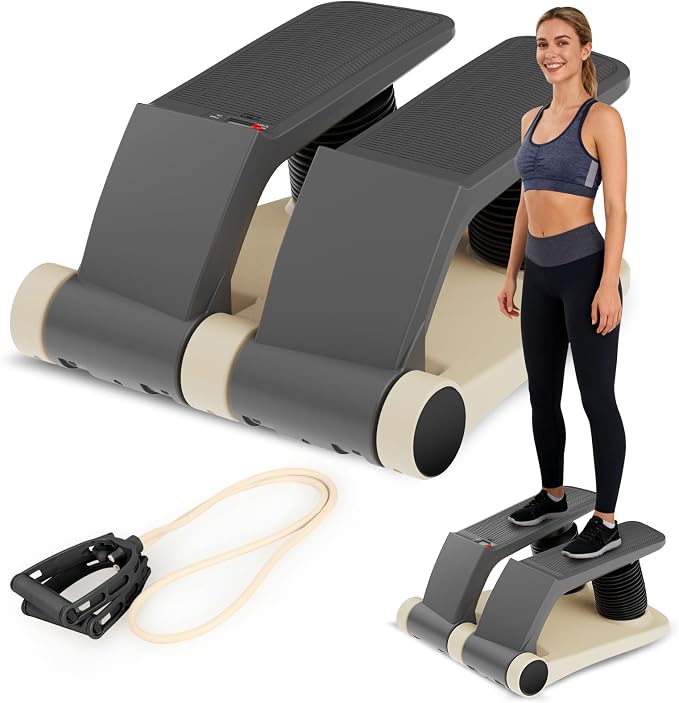 Air Stepper Machine with Resistance Bands | Adjustable Air Resistance Mini Stepper, LCD Monitor, Low Impact Cardio Workout Equipment for Home Gym, 300 lb Capacity