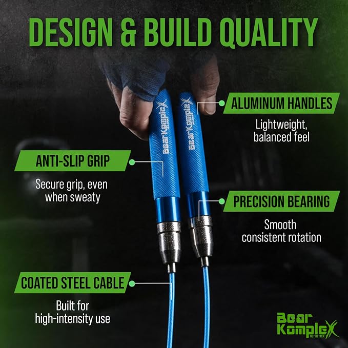 Bear KompleX Speed Jump Rope - Adjustable Tangle-Free Skipping Rope, Lightweight Handles, Smooth 360° Swivel Bearings, 2 Steel Cables, Free Carrying Case