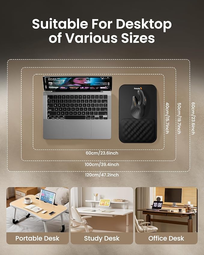 ProtoArc MP50 Ergonomic Mouse Pad with Wrist Support, Lycra Surface, Black | 8° slope & massage points, soft memory foam, Large 12x8 Inches, Non-slip base. Relieves wrist strain for office & home