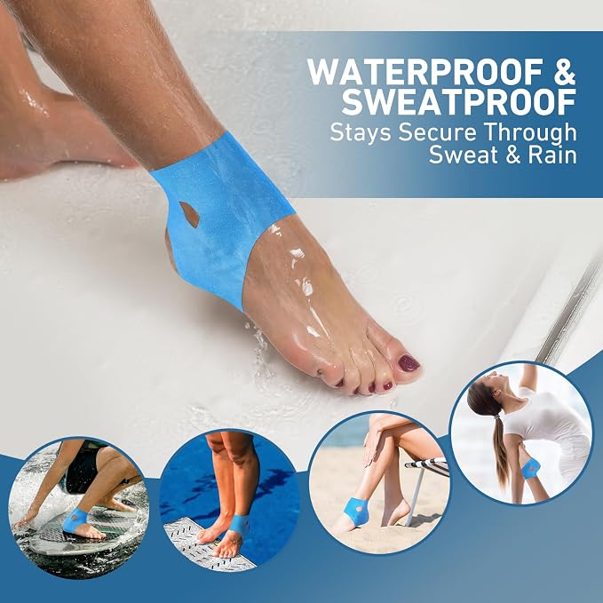 KTQUICK Precut Kinesiology Tape for Ankle,24 PCS,20% Stronger Adhesive,Blue | Precut Ankle Support Tape with Premium Cotton, Breathable, Waterproof Athletic Tape for Running, Training & Hiking