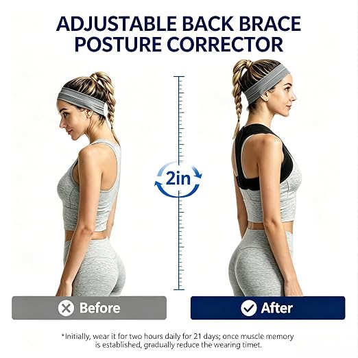 Posture Corrector for Women and Men, Adjustable Upper Back Brace, Breathable Back Support Straightener, Providing Pain Relief from Lumbar, Neck, Shoulder, and Clavicle. (2)