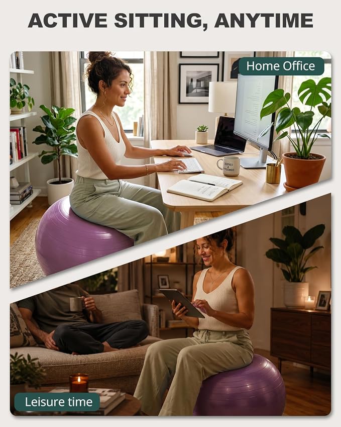 Trideer Yoga Ball for Exercise, Pilates, Core & Balance Training, Stability Ball for Pregnancy & Birthing Prep, Physical Therapy, Daily Stretching, Office Chair for Active Sitting, Quick Pump Included