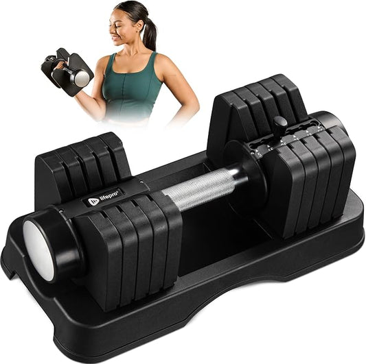 LifePro Adjustable Dumbbells, Single or 2pcs, Up to 55 lbs & 3-in1 option | Quick-change weight system with included rack — available in options from 2.5 to 55 lbs for every fitness level