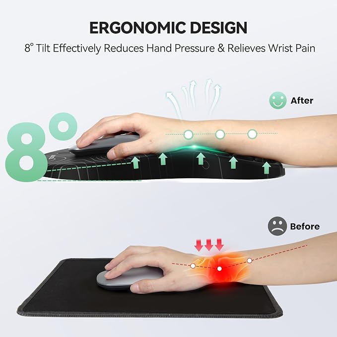 TECKNET Ergonomic Mouse Pad with Wrist Rest,Soft Comfortable Massage Design | Memory Foam and Non-Slip PU Base for Pain Relief, Office Gaming Mousepad for Desk, Home, Office - Black