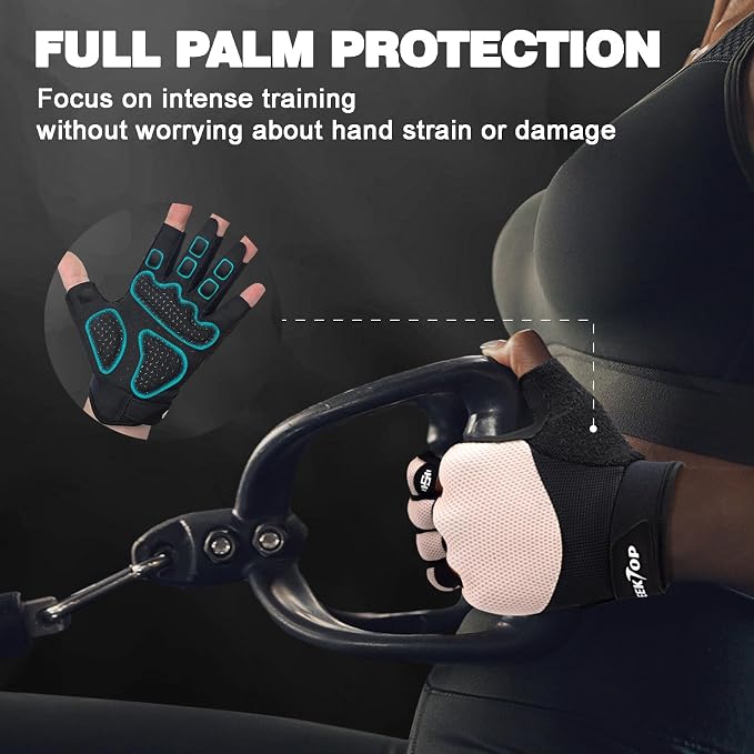 Seektop Breathable Workout Gloves Women & Men: Thick Padded Gym Gloves | Full Palm Protection, Excellent Grip for Gym Weight Lifting Fitness and Training, Exercise, Cycling