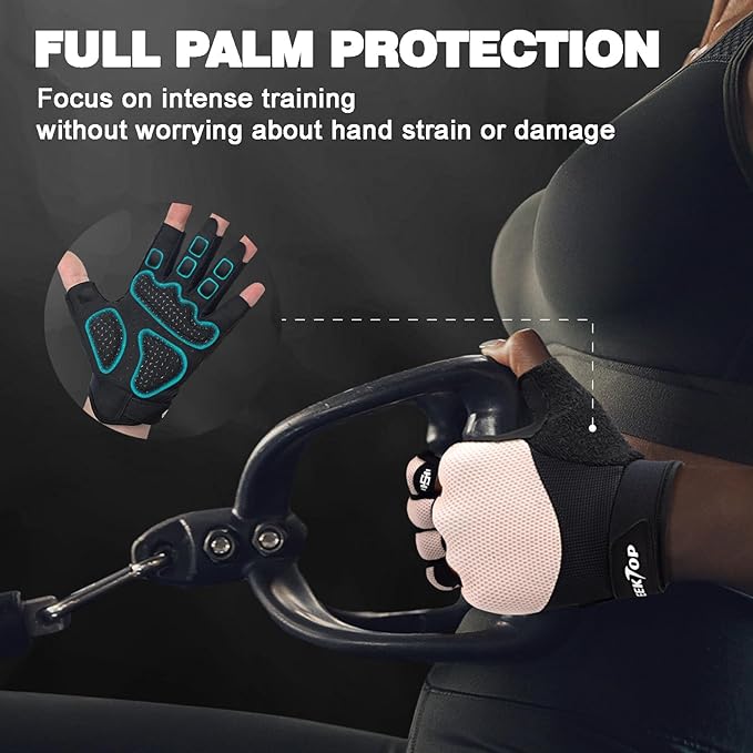 Seektop Breathable Workout Gloves Women & Men: Thick Padded Gym Gloves | Full Palm Protection, Excellent Grip for Gym Weight Lifting Fitness and Training, Exercise, Cycling